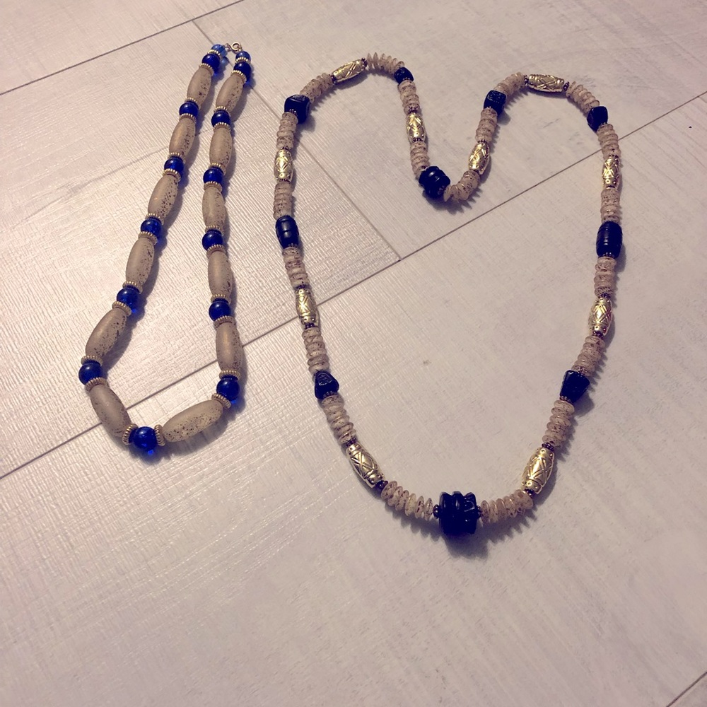 2 Separate Necklaces Mosic Clear Multi-Color Marble Roman Mediterranean